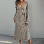 Knit Midi Dress Solid Color A Line Long Sleeve Comfortable Fabric Autumn Winter Fashion Wholesal
