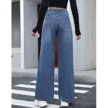High Waisted Wide Leg Jeans Loose Fit Straight Cut Durable Denim Casual Wear for Women Wholesale