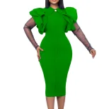 Plus Size Womens Dress Mesh Panel Pleated Design Elegant Office Style Autumn Winter Collection W