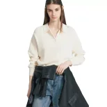 Womens Solid Color Polo Neck Sweater Casual Knit Pullover Versatile Style for Autumn and Winter