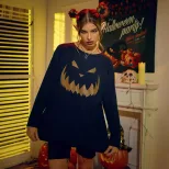 Halloween Printed Long Sleeve Sweatshirt Loose Fit Trendy Design Comfortable Fabric Womens Fashi