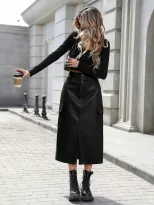 High Waisted PU Pencil Skirt Slim Fit Split Design Elegant Style Perfect for Casual or Formal Oc