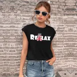 Womens Black Printed Short Sleeve T Shirt Summer Casual Style Trendy European and American Fashi