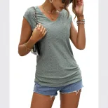 Womens Casual Solid Color Short Sleeve T Shirt Trendy Design Fashionable Style Comfortable Fabri