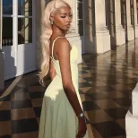 Womens Sexy Solid Color Midi Dress Backless Spaghetti Straps Casual Style Perfect for Summer Eve