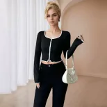 Womens Slim Fit Long Sleeve Crop Top Elegant Stylish Comfortable Perfect for Spring Summer Occas