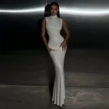 Sleeveless High Neck Bodycon Dress Solid Color Mermaid Hem Elegant Fit Perfect for Parties and F