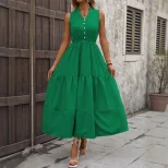 High Waist Sleeveless Maxi Dress Simple Style Solid Color Comfortable Fit Casual Wear for Summer