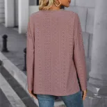 Womens Long Sleeve Knitted Pullover Solid Color Jacquard Design Autumn Style Wholesale Available