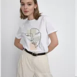 Abstract Aesthetic Printed T Shirt for Women Soft Cotton Loose Fit Basic Style Summer Casual Wea