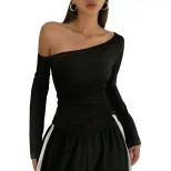 Off Shoulder T Shirt Trendy Design Long Sleeve Spring Summer Style Womens Fashion Top Wholesale
