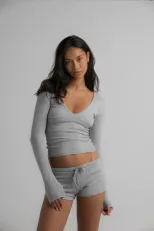 Soft Modal Two Piece Set for Women Casual V Neck Top and Fitted Shorts Stylish Everyday Wear Who