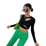 Womens Casual Hollow Out Slim Fit Crop Top Long Sleeve Street Style Trendy Design Perfect for Ev
