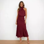 Sleeveless Satin Dress Elegant Solid Color Lightweight Fabric Spring Summer Evening Wear Wholesa
