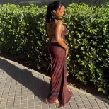 Elegant Womens Bodycon Maxi Dress Slim Fit Backless Spaghetti Straps Versatile Style Perfect for