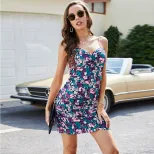 Summer Floral Ruched Bodycon Dress Sexy Spaghetti Strap Nightclub Party Wear Wholesale Available
