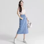 时尚牛仔半裙女小个子高腰半身裙夏复古开叉设计感a字中长款显瘦