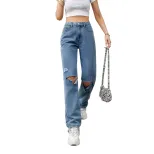 Casual Ripped Straight Leg Jeans for Women Versatile Design Comfortable Fit Trendy Style Wholesa
