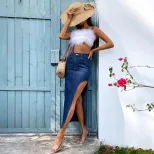 Summer Womens Denim Skirt Sexy Side Slit Design Casual Wear for Everyday or Outings Wholesale Av