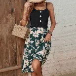 Floral Print Spliced Cami Dress Summer Fashion Elegant Style Comfortable Fit Available for Whole