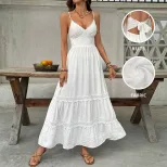 White Lace Trim Maxi Dress Simple Elegant Vacation Style Perfect for Summer Events OEM Available
