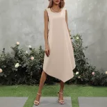 Casual Fashion Womens Dress Solid Color Round Neck Short Sleeve Ideal for Everyday Wear Wholesal