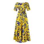 African Print Short Sleeve A Line Dress Stylish Elegant Tie Detail Perfect for Summer Events Who