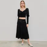 Mid Length Ruffled Velvet Skirt Elegant Design Soft Fabric Comfortable Fit Spring Summer Fashion