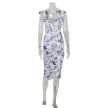 Floral Print Bodycon Dress Fresh and Sweet Design Slim Fit Adjustable Straps Spring Summer Occas