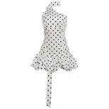 Summer Womens Dress Stylish Off Shoulder Polka Dot Print Flattering Fit Puff Skirt Casual Party
