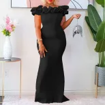 Elegant Mermaid Dress Solid Color Ruffle Trim Slim Fit Evening Gown for Special Occasions Wholes