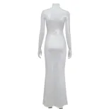 Sleeveless High Neck Bodycon Dress Solid Color Mermaid Hem Elegant Fit Perfect for Parties and F