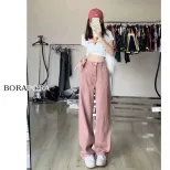 脏粉色高腰阔腿牛仔裤女春秋直筒宽松显瘦大码拖地裤子高街ins潮