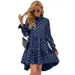 Polka Dot Midi Dress Gold Foil Print Loose Fit Half Turtleneck Casual Wear for Women Wholesale A