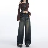 Vintage Style Wide Leg Jeans for Women Retro Fashion Casual Fit High Waist Denim Fabric Perfect