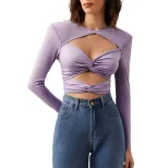 Sexy Hollow Out Long Sleeve Crop Top Slim Fit Milk Silk Fabric Trendy Design Perfect for Parties