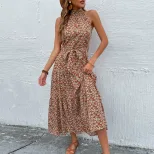 Floral Midi Dress Slim Fit Halter Neck Romantic Style Perfect for Vacation or Casual Outings Who