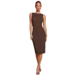 Fashionable Striped Bodycon Dress Sleeveless Waist Cinching Back Slit Mid Length Perfect for Par
