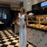 Sleeveless V Neck Satin Midi Dress Elegant Fit French Style Chic Design Perfect for Parties and
