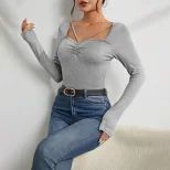 Womens Slim Fit Square Neck T Shirt Minimalist Design Versatile Style Spring Summer Essential Wh