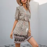 Vintage Bohemian Floral Maxi Dress Slim Fit V Neck Tassel Detail Perfect for Summer Events Whole