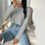 Casual Womens T Shirt Short Cropped Style Solid Color Simple Design Spring Summer Commuter Wear