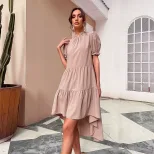 High Waist Solid Color Irregular Loose Half Turtleneck Pleated Dress Elegant Design Comfortable