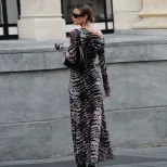 Zebra Print Off Shoulder Long Sleeve Dress Vintage Style Slim Fit Fashionable Design Autumn Coll