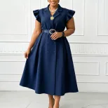 Elegant Double Breasted African Print Dress Mid Length Suit Collar Summer Style Wholesale Availa