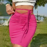 Bodycon Mini Skirt Drawstring Waist Ruched Design Milk Silk Fabric Sexy Casual Wear for Parties