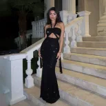 Backless Halter Bodycon Dress Sexy Hollow Out High Waist Sequined Evening Party or Cocktail Wear