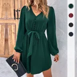 Womens Long Sleeve Solid Color Dress Elegant Design Versatile for Spring and Autumn Wholesale Av