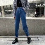2022秋冬新款牛仔裤女学生韩版时尚百搭休闲直筒高腰显瘦老爹裤潮