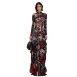 Fashionable Womens Long Sleeve Top Semi High Neck Animal Print High Slit Design Spring Collectio